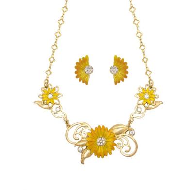 China Other Premium Zinc Gold Plating Necklace Clips Promotional Sun Flower Jewelry Set for sale