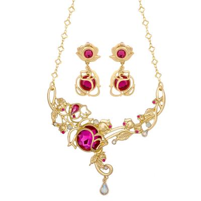 China Other hot style large Gem Design Necklace Earrings Pink gemstones top off the 