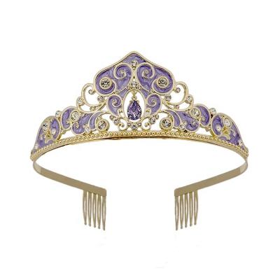 China / High Quality Purple Paradise Kids Gold Hair Crown Decorative Zinc Gemstones Tiara for sale