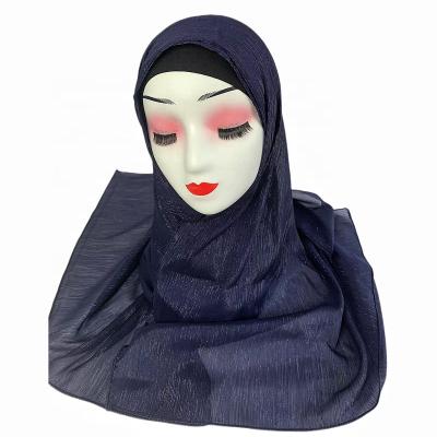 China Wholesale long scarf pressed crepe with gold line chiffon hijab muslim borong tudung women hijab shawl for sale