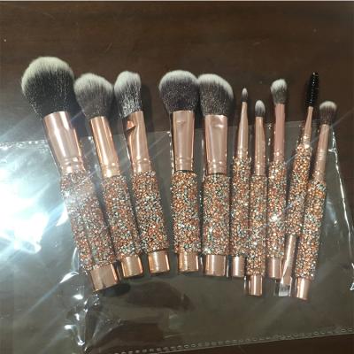 China Crystal Flat Brush 10 Pcs Make Up Brush Synthetic Hair Makeup Brushes Luxury Private Label Makeup Brush for sale