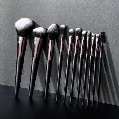 China Angular Blush 11pcs Black Wooden Private Label Brush Holder Custom Makeup Brush Set for sale