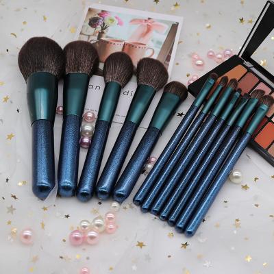 China Custom 12 Pcs Blue Nylon Oval Private Label Makeup Brush Flat Brush 12 Pcs Small Makeup Brush Grape Makeup Brush for sale