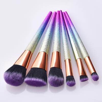 China Flat Brush 6pcs Personalized Crystal Makeup Brush Set Plastic Handle Travel Cosmetic Brush Frosted for sale