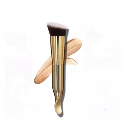 China Single Flat Brush OEM ODM Face Brush Gold Fiber Drawing Oblique Fooundation Brush Logo / With Spoon Shape Hands for sale