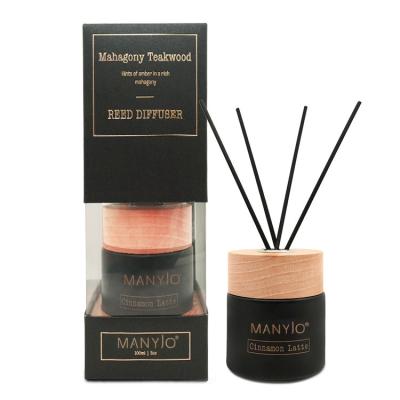 China Hot Selling Home 100ml 3.38oz Reed Diffuser Set with Lid and Wooden Rattan for Room Decor Glass Bottle Refillable Natural Essential Oil for sale