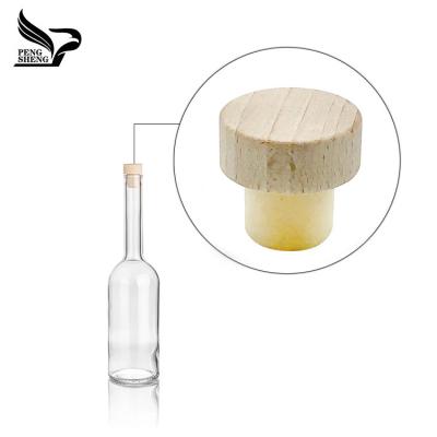 China Non Spill Synthetic Cork Lids Wine Bottle Stopper With Solid Wood Cover for sale