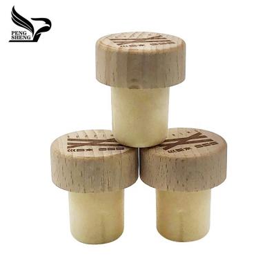 China Custom Non Spill Laser Engraving Wooden Top Cap T Shape Logo Bar Cork Synthetic Bottle Stopper for sale