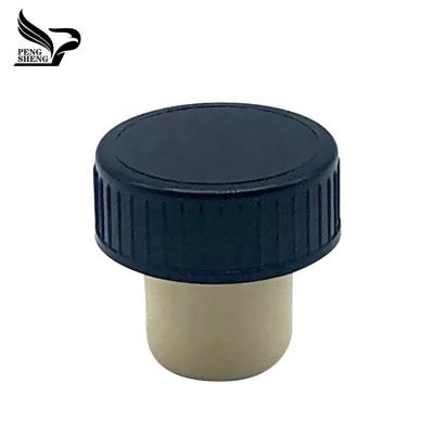 China Non Spill Screw Capsule T Shape Cork Stoppers With Black Plastic Cover for sale