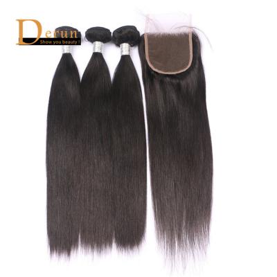 China Body Wave Straight Human Hair Unprocessed Virgin Brazilian Hair In Bundles And Straight Hair Closure for sale