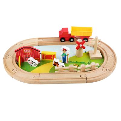 China Korean children's track farm animal scene wooden toys puzzle children's gift slot toy 2021 building block wooden railway track track set for sale