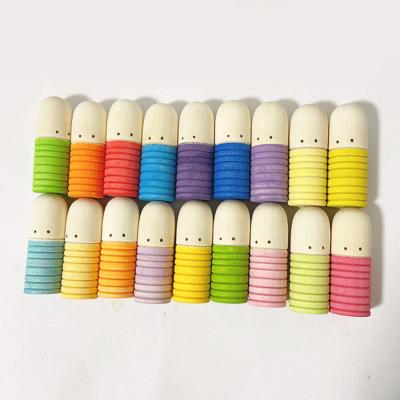 China Construction Toy 18pcs Threaded Thug 6.5cm Peg Dolls Kids Creative Toys Wooden Rainbow Blocks Loose Unfinished Parts People Educational Toy for sale