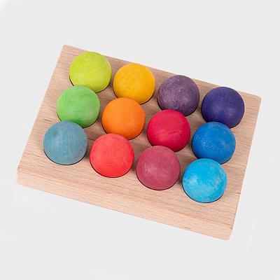 China 2021 Amazon Hot Sale Children's Building Toy Montessori Toys Wooden Color Classification Wooden Balls With Tray Rainbow Building Blocks for sale