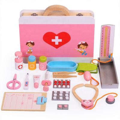 China Pretend Play Toy Set Wooden Pretend Play Doctor Educationa Toys For Children Simulation Medicine Medical Chest Set For Children Interest Development for sale