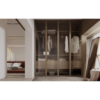 China Factory Price Modern Glass Door Customized Modern Cabinet Closets Bedroom Wardrobes for sale