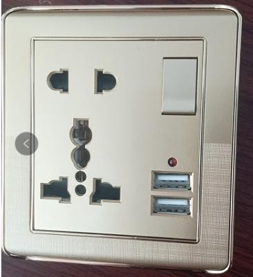 China Home Appliance Pakistan Design 1gang 5pin MF Socket With Dual USB Board Wall Switch Electroplating Socket for sale