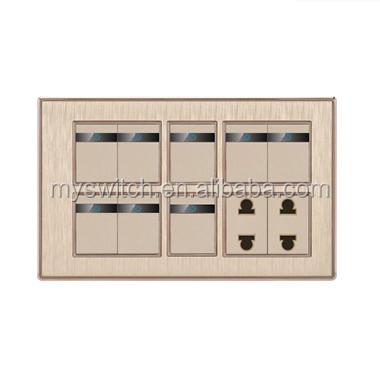 China Security 6 Strip + 2 Button PC Flat Panel Sockets With Package Logo 8+2 Aluminum Customized Wall Lamp Switch for sale