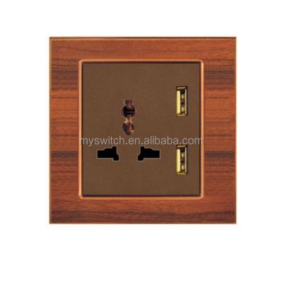 China 2018 New Customized Security Wooden PC Panel Wall Switch MF Socket With 2 USB Factory Hot Selling for sale