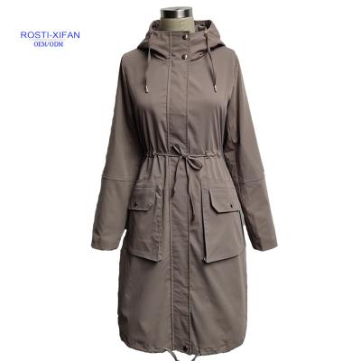 China Waterproof Ladies Long Anorak Jacket With Shiny Button Ladies Snap Ditch Coat for sale