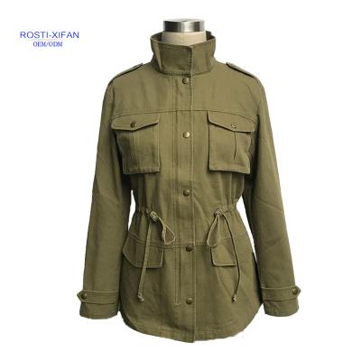 China Breathable Ladies Fashion Trench Plain Cotton Jackets For Spring Summer Stand Up Collar for sale