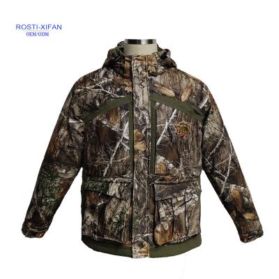 China Breathable Camouflage Hunting Jacket With Hood And Fleece Lining With Stitching For Camouflage Clothes for sale