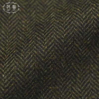 China DIMENSIONS mixed green herringbone pattern coat fabric 484g spring winter autumn men and women coat skirt wool fabric for sale