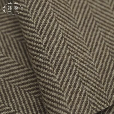 China Dark Brown DIMENSIONAL Herringbone Alpaca Wool 800g Thick Double Sided Fall And Winter Coat Fabric for sale