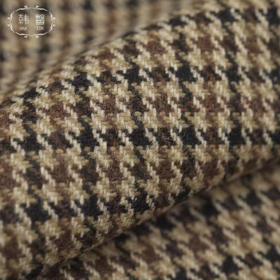 China Black coffee DIMENSIONAL houndstooth fabric 600g spring coat woolen men and women and autumn coat woolen coat woven woolen fabric for sale