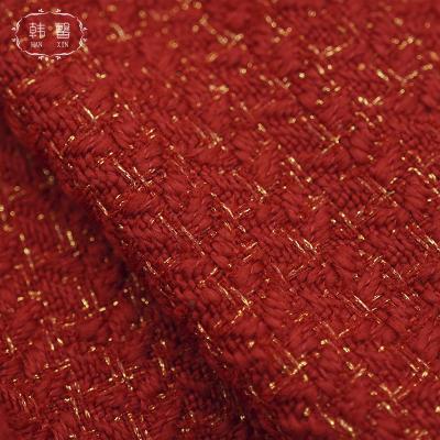 China Viable red gold solid color woolen coat woolen fabric autumn and winter thick skirt coat woolen fabric for sale