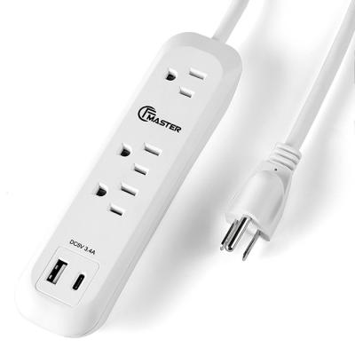 China Residential / General Purpose Type A Type C USB 3 Outlet Surge Protector Power Strip for sale