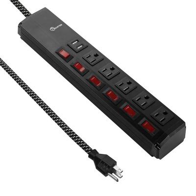 China Different Switches US Standard Metal 5 Outlets Individual Switches Power Strip With USB for sale