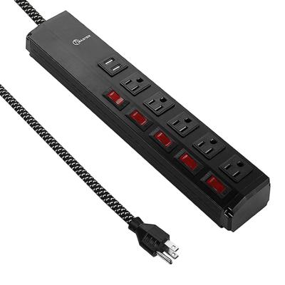 China US Standard Residential / General Purpose Aluminum Alloy 5 Outlets Individual Switches Power Strip With USB for sale