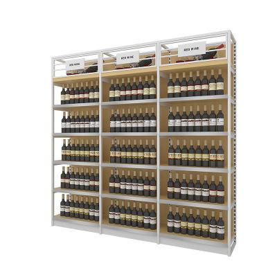 China Floor Cabinet Optional Light Box Chinese Manufacturer High End Supermarket Shelves Wine Display Racks Steel Wooden Wine Cabinet for sale