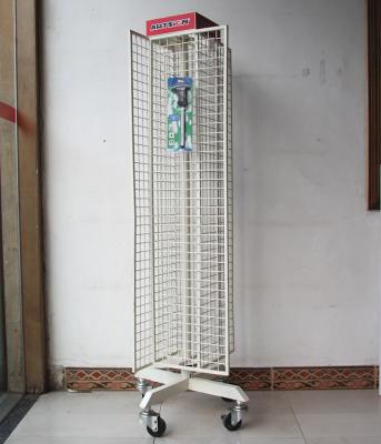 China Store Movable Metal (Iron) Metal Floor Rotating Sports Merchandise Hanging Display Wire Grid Racks for sale