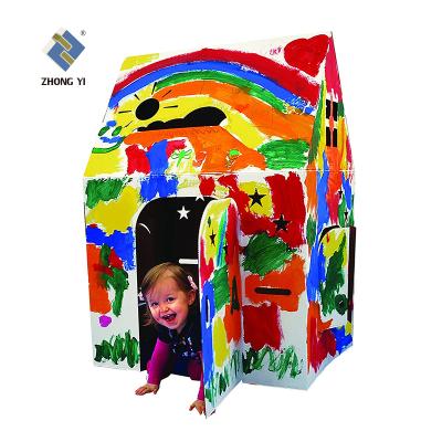 China Store Wholesale DIY Painted Children Toy Cardboard Play House, Cardboard Doll Cardboard Paper Playhouse for sale