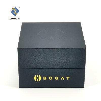 China Recyclable Luxury Custom Logo Black Paper Watch Jewelry Bracelet Gift Storage Packaging Box With Velvet Pillow for sale