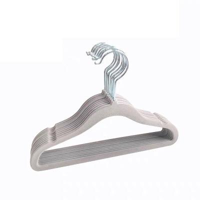 China High Quality Custom Made Anti-Slip Clothing Hangers Gray Non Slip Kids Velvet Bendable Hangers For Suits for sale