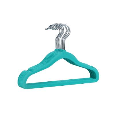 China High Quality Multifunctional Custom Clothing Hangers Bendable Blue Non Slip Kids Velvet Hangers For Suits for sale