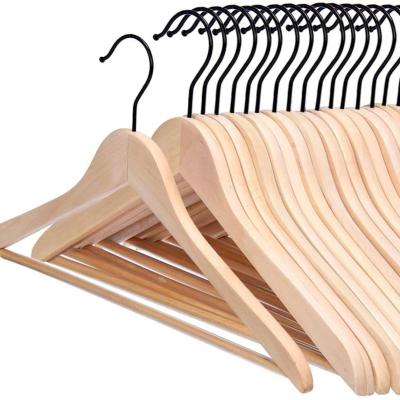 China Bathroom Natural Wood 1.2cm Hanger Anti-Slip Strips Are Durable Custom Cheap Wooden Hangers For Clothes for sale