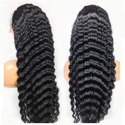 China Factory Grade Deep Wave Deep Wave Pre Plucked Transparent Frontal 13x4 Authentic Human Lace Front Wigs for sale