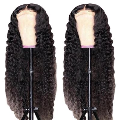 China High Quality Sheer Deepwave Lace and 150% 180% hd 200% lace Cambodian Raw Human Hair 5x5 Deep Wave Closure Wigs for sale