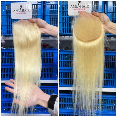 China AML STRAIGHT Unprocessed 100% Natural Cuticle Aligned Human Hair Extension 613 Straight Lace Closure Indian Virgin Hair for sale