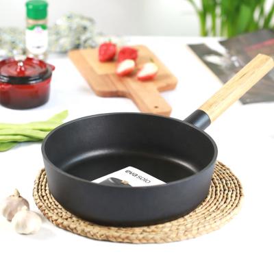 China Durable Size EX-F31 Quality Alloy Aluminum Nonstick Fryer Pan With Wooden Handle Full Indocution Bottom for sale