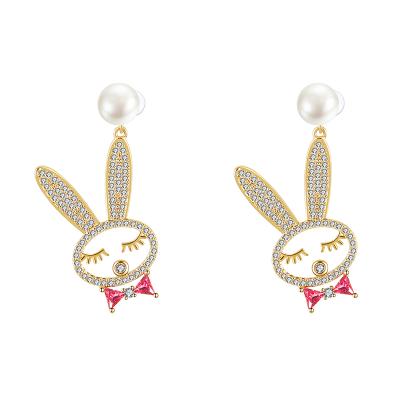 China Fashionable Factory Wholesale Fashion Jewelry Hot Selling Cute Rabbit CZ Zircon 18K Gold Plated Rabbit Stud Earrings for sale