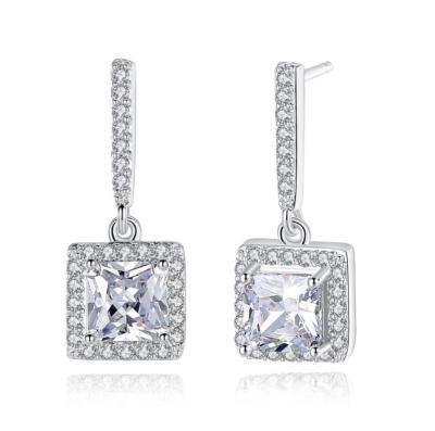 China Latest Design CZ Zircon Drop Fashionable Crystal Dangle Stud Square Earrings For Women Jewelry for sale