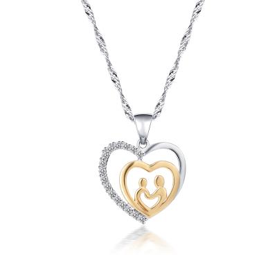 China Mom and Baby Necklaces Jewelry Best Mother's Day Gifts CZ Stone FASHION Love White Gold Heart Pendant Brass Copper Necklace for sale