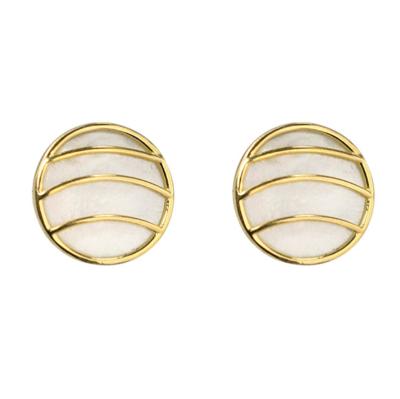 China European Design Cheapest Vintage Fashionable Round Layer Button Shell Gold Plated 925 Sterling Silver Stud Earrings Women for sale