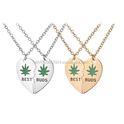 China Fashion Jewelry Friendship Necklace Best Buds Heart Valentine Forever BFF Pot Marijuana Leaf Necklaces Best Friends for sale