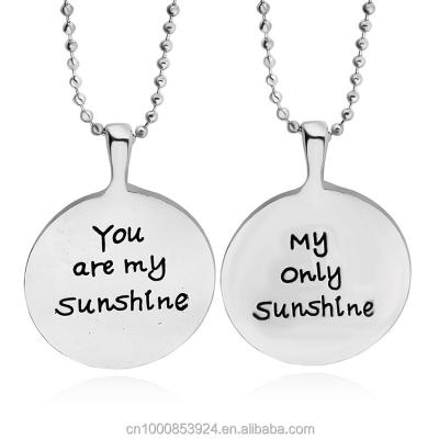 China Fashion Jewelry Sun Jewelry You Are My Sunshine My Sun Alone Gold Disc Necklace Couples Pendant Jewelry for sale