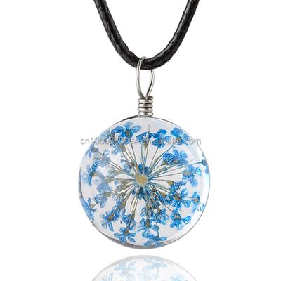 China Fashion Jewelry Resin Glass Bottle Necklace With Dried Flower Dandelion Inside Charm Pendant Necklace for sale